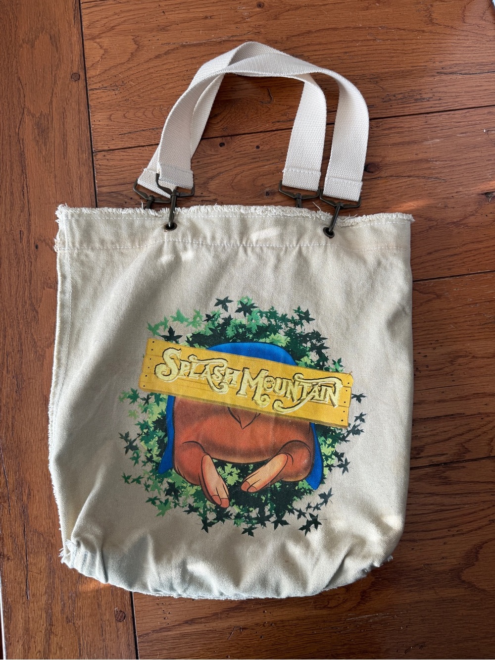 RARE Vintage Disney Splash Mountain Raw Edge Canvas Tote Bag